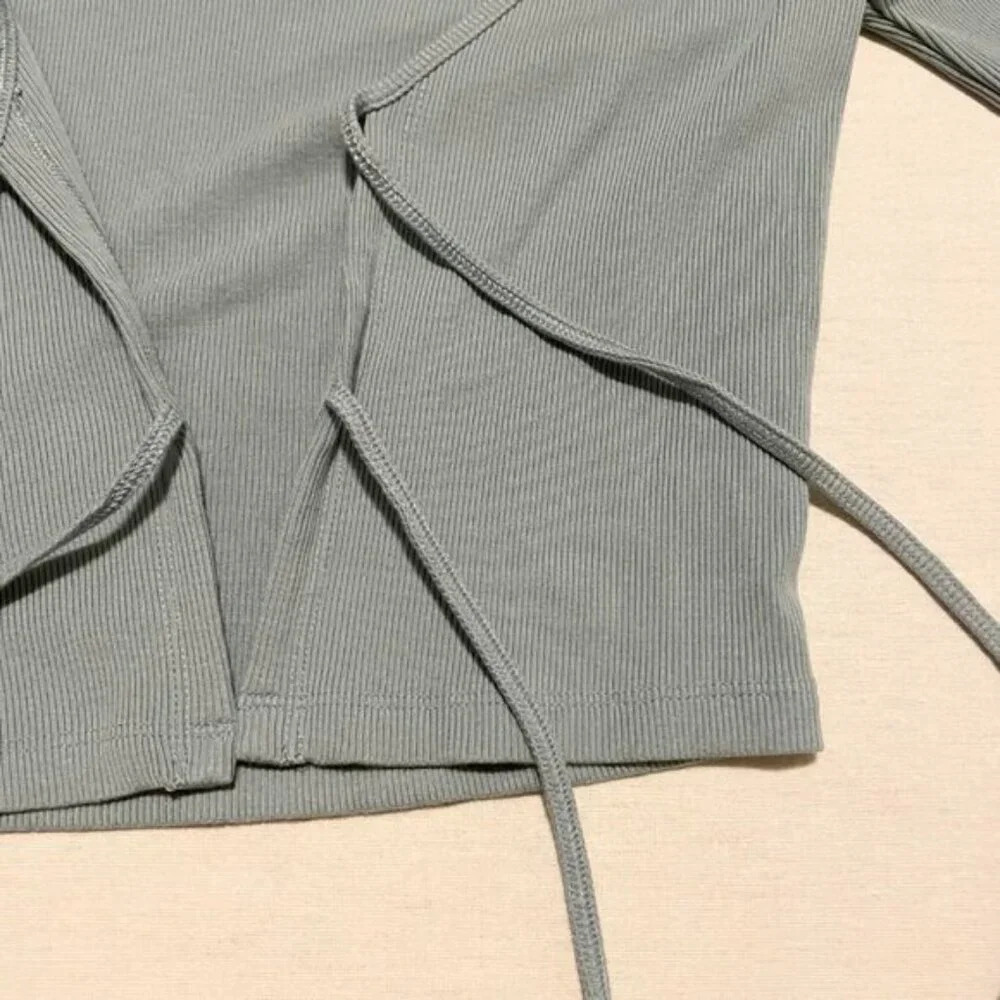 Aritzia Wilfred Tie Front Long Sleeve Ribbed Stretchy Crop Top  XXS - Picture 6 of 16